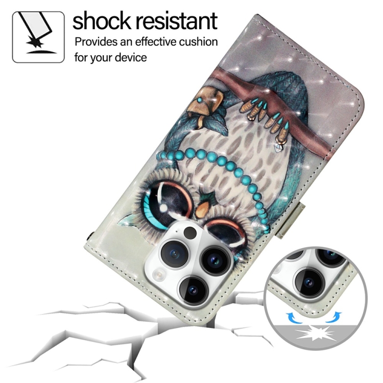 For iPhone 16 Pro 3D Painting Horizontal Flip Leather Phone Case(Grey Owl) For iPhone 16 Pro 3D Painting Horizontal Flip Leather Phone Case(Grey Owl)