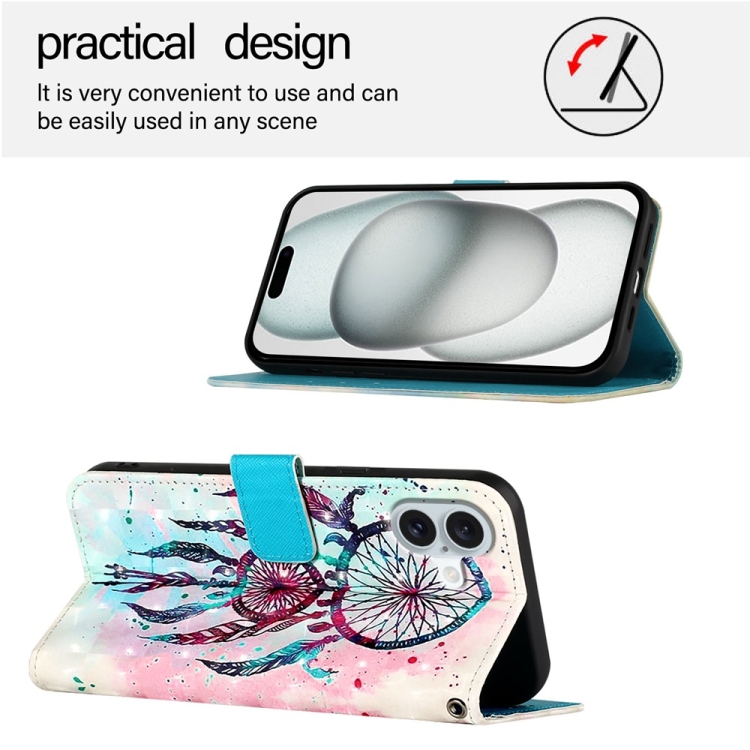 For iPhone 16 Plus 3D Painting Horizontal Flip Leather Phone Case(Color Drop Wind Chimes) For iPhone 16 Plus 3D Painting Horizontal Flip Leather Phone Case(Color Drop Wind Chimes)