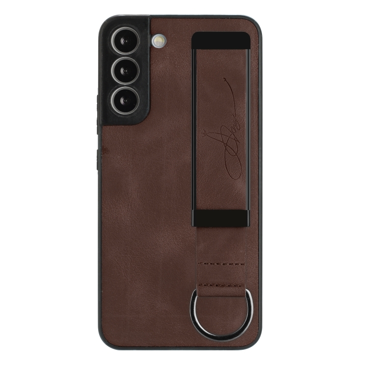 For Samsung Galaxy S22 5G Wristband Holder Leather Back Phone Case(Coffee) For Samsung Galaxy S22 5G Wristband Holder Leather Back Phone Case(Coffee)