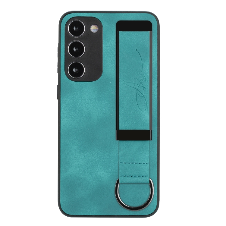 For Samsung Galaxy S23 5G Wristband Holder Leather Back Phone Case(Green) For Samsung Galaxy S23 5G Wristband Holder Leather Back Phone Case(Green)