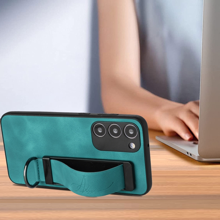 For Samsung Galaxy S23 5G Wristband Holder Leather Back Phone Case(Green) For Samsung Galaxy S23 5G Wristband Holder Leather Back Phone Case(Green)