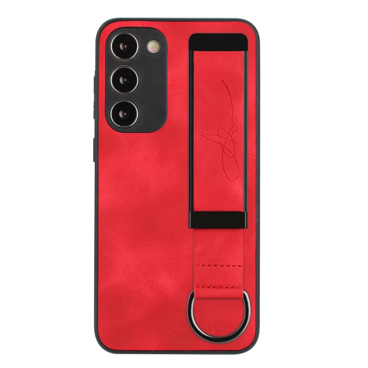 For Samsung Galaxy S23+ 5G Wristband Holder Leather Back Phone Case(Red)