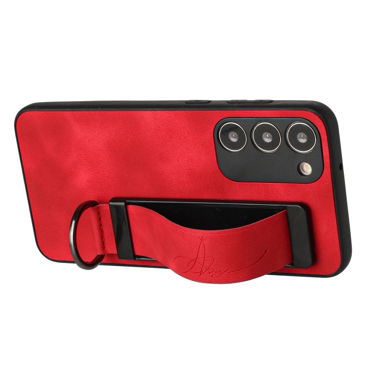 For Samsung Galaxy S23+ 5G Wristband Holder Leather Back Phone Case(Red)