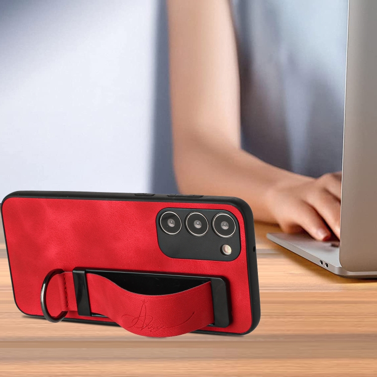 For Samsung Galaxy S23+ 5G Wristband Holder Leather Back Phone Case(Red)