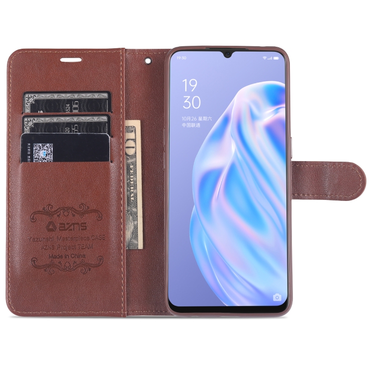 For OPPO A91 AZNS Sheepskin Texture Horizontal Flip Leather Case with Holder & Card Slots & Wallet(Brown) - 5