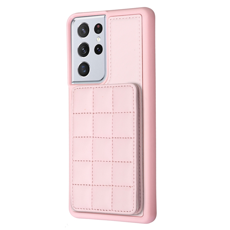 For Samsung Galaxy S21 Ultra 5G Grid Card Slot Holder Phone Case(Pink) For Samsung Galaxy S21 Ultra 5G Grid Card Slot Holder Phone Case(Pink)
