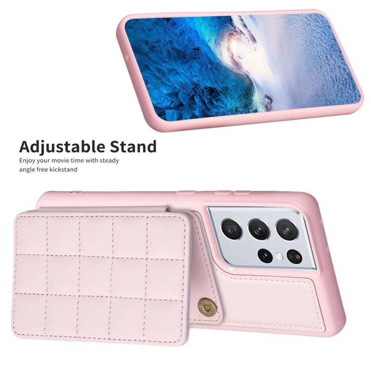 For Samsung Galaxy S21 Ultra 5G Grid Card Slot Holder Phone Case(Pink) For Samsung Galaxy S21 Ultra 5G Grid Card Slot Holder Phone Case(Pink)