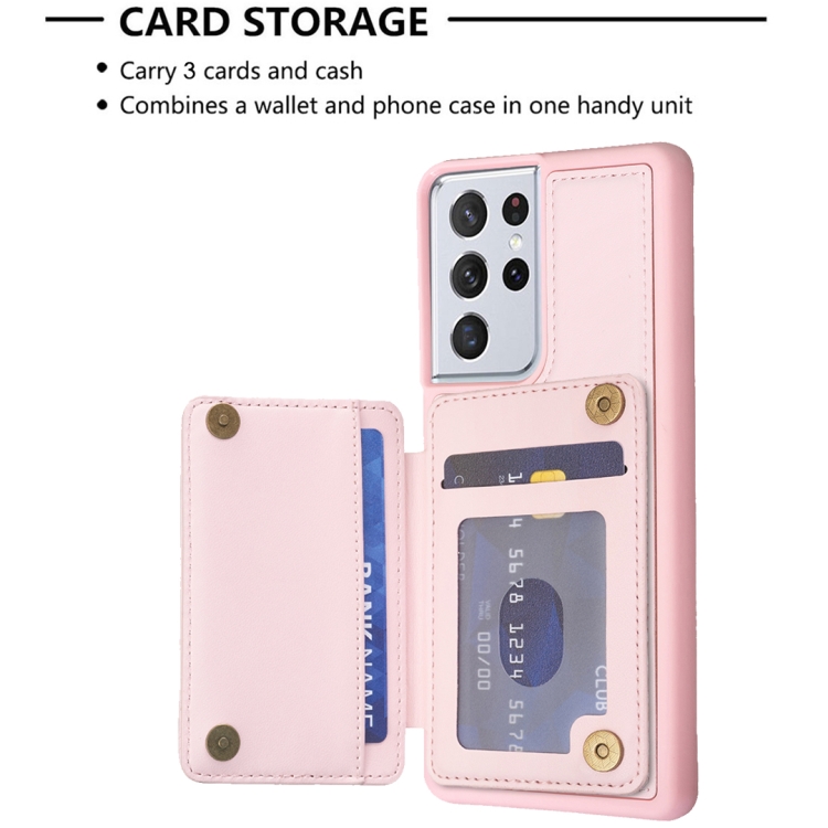 For Samsung Galaxy S21 Ultra 5G Grid Card Slot Holder Phone Case(Pink) For Samsung Galaxy S21 Ultra 5G Grid Card Slot Holder Phone Case(Pink)