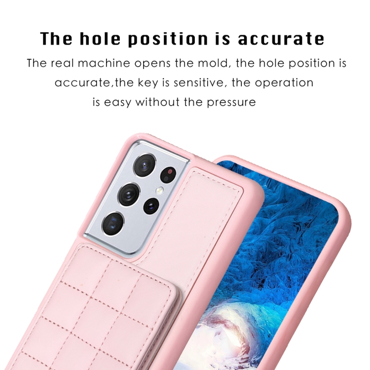 For Samsung Galaxy S21 Ultra 5G Grid Card Slot Holder Phone Case(Pink) For Samsung Galaxy S21 Ultra 5G Grid Card Slot Holder Phone Case(Pink)