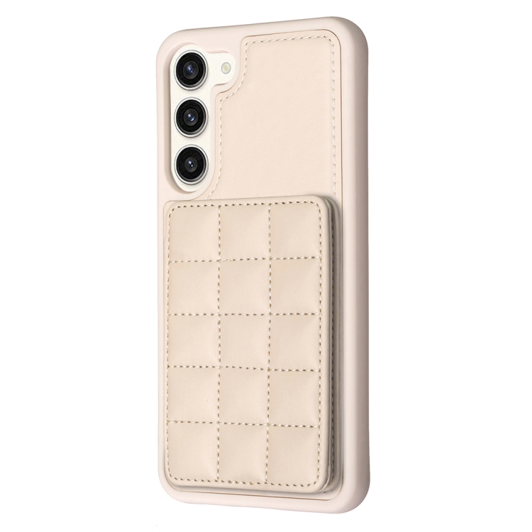 For Samsung Galaxy S21 5G Grid Card Slot Holder Phone Case(Beige) For Samsung Galaxy S21 5G Grid Card Slot Holder Phone Case(Beige)