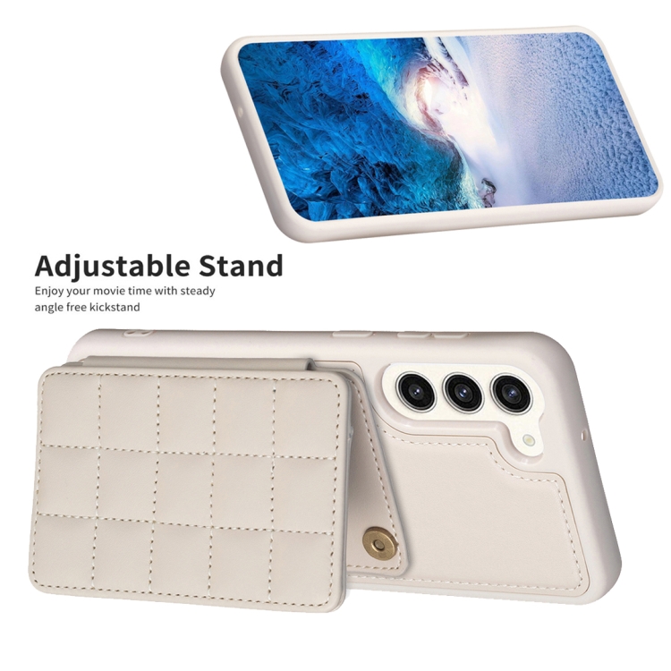 For Samsung Galaxy S21 5G Grid Card Slot Holder Phone Case(Beige) For Samsung Galaxy S21 5G Grid Card Slot Holder Phone Case(Beige)