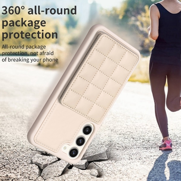 For Samsung Galaxy S21 5G Grid Card Slot Holder Phone Case(Beige) For Samsung Galaxy S21 5G Grid Card Slot Holder Phone Case(Beige)