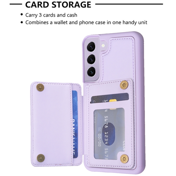 For Samsung Galaxy S22 5G Grid Card Slot Holder Phone Case(Light Purple)