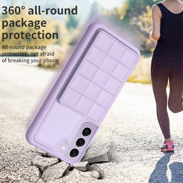 For Samsung Galaxy S22 5G Grid Card Slot Holder Phone Case(Light Purple)