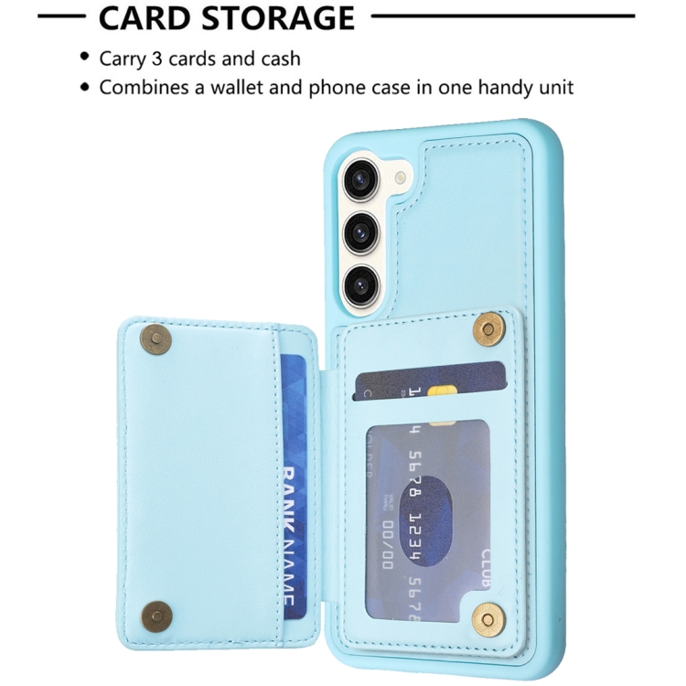 For Samsung Galaxy S23+ 5G Grid Card Slot Holder Phone Case(Blue) For Samsung Galaxy S23+ 5G Grid Card Slot Holder Phone Case(Blue)