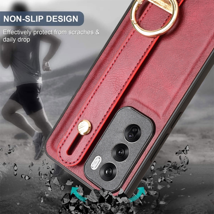 For OPPO Reno12 Pro 5G Global Wristband Leather Back Phone Case(Red)