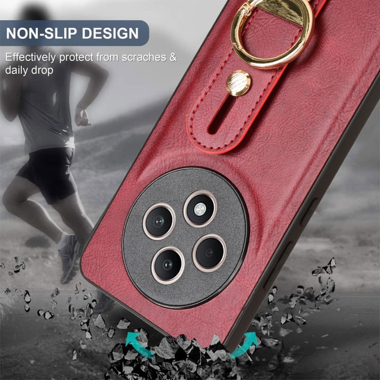 For OPPO Reno12 F 5G Wristband Leather Back Phone Case(Red)