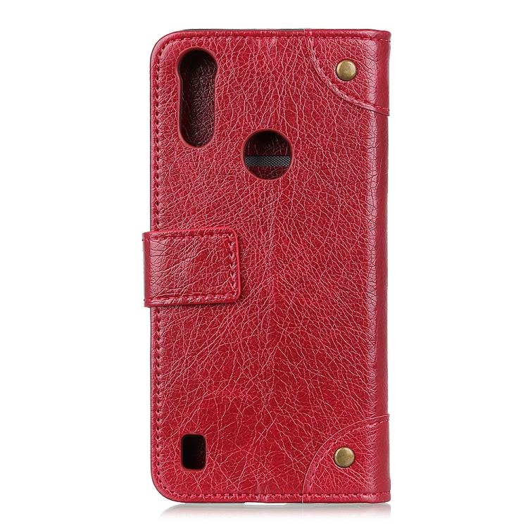 For Motorola Moto E6s 2020 Copper Buckle Nappa Texture Horizontal Flip Leather Case with Holder & Card Slots & Wallet(Wine Red) - 2