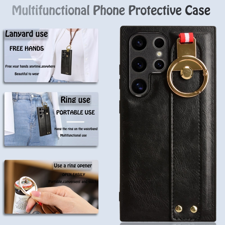 For Samsung Galaxy S24 Ultra 5G Wristband Leather Back Phone Case(Black) For Samsung Galaxy S24 Ultra 5G Wristband Leather Back Phone Case(Black)