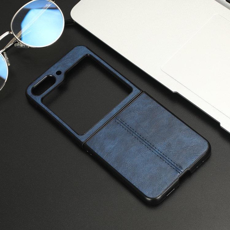 For Samsung Galaxy Z Flip5 Cow Pattern Sewing Back Cover Phone Case(Blue) For Samsung Galaxy Z Flip5 Cow Pattern Sewing Back Cover Phone Case(Blue)