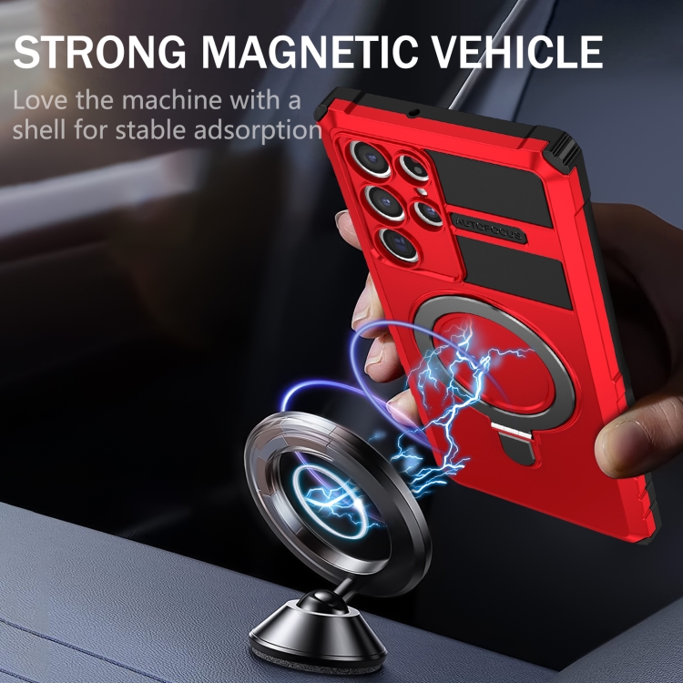For Samsung Galaxy S22 Ultra 5G MagSafe Magnetic Holder Phone Case(Red) For Samsung Galaxy S22 Ultra 5G MagSafe Magnetic Holder Phone Case(Red)
