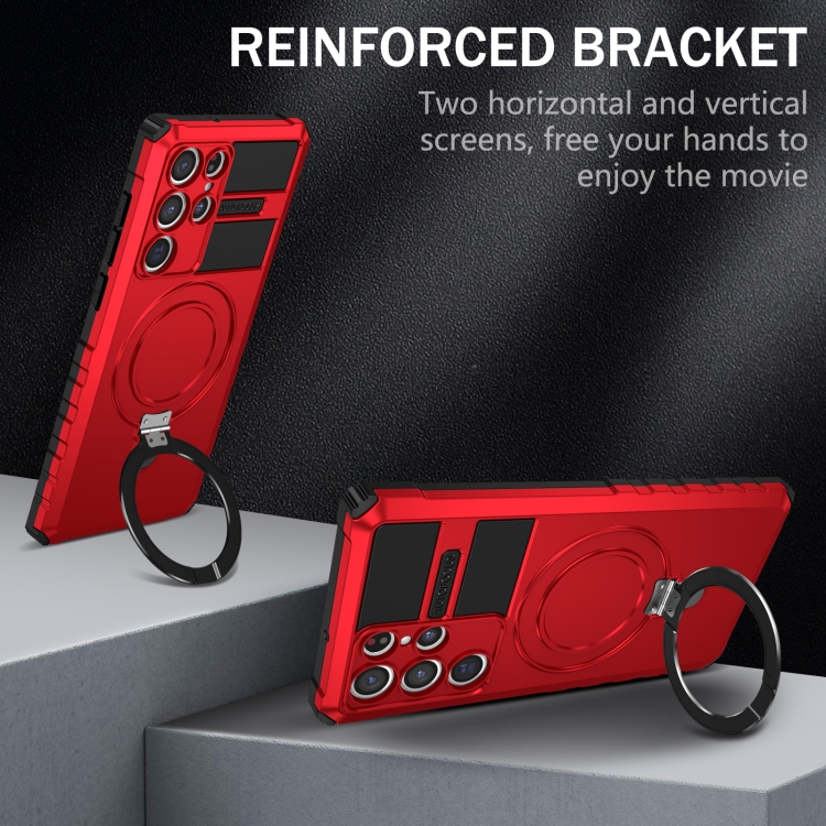 For Samsung Galaxy S22 Ultra 5G MagSafe Magnetic Holder Phone Case(Red) For Samsung Galaxy S22 Ultra 5G MagSafe Magnetic Holder Phone Case(Red)