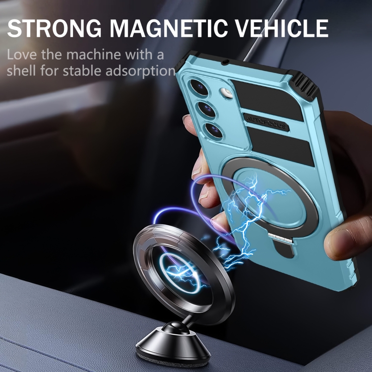 For Samsung Galaxy S22 5G MagSafe Magnetic Holder Phone Case(Light Blue) For Samsung Galaxy S22 5G MagSafe Magnetic Holder Phone Case(Light Blue)