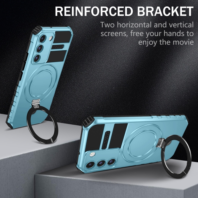 For Samsung Galaxy S22 5G MagSafe Magnetic Holder Phone Case(Light Blue) For Samsung Galaxy S22 5G MagSafe Magnetic Holder Phone Case(Light Blue)