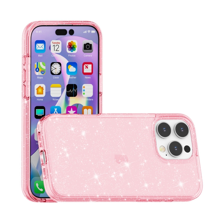 For iPhone 16 Pro Max Shockproof Terminator Glitter Powder Phone Case(Pink)