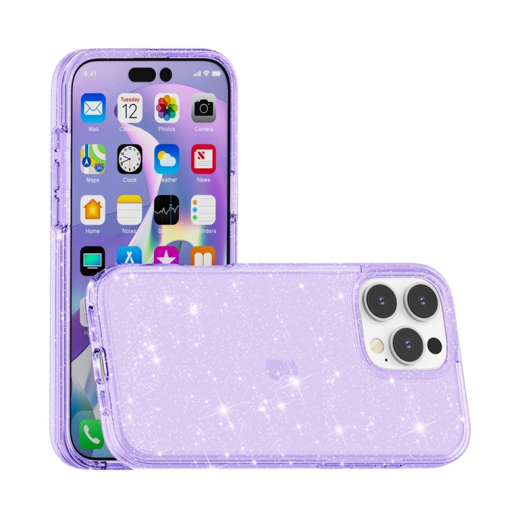 For iPhone 16 Pro Shockproof Terminator Glitter Powder Phone Case(Purple)