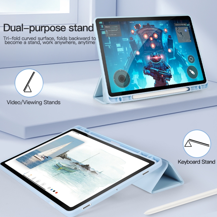 Para Samsung Galaxy Tab S9 Funda para tableta de cuero inteligente acrílica de 3 pliegues (verde oscuro) - 3