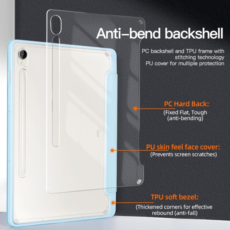 Para Samsung Galaxy Tab S9 Funda para tableta de cuero inteligente acrílica de 3 pliegues (verde oscuro) - 5