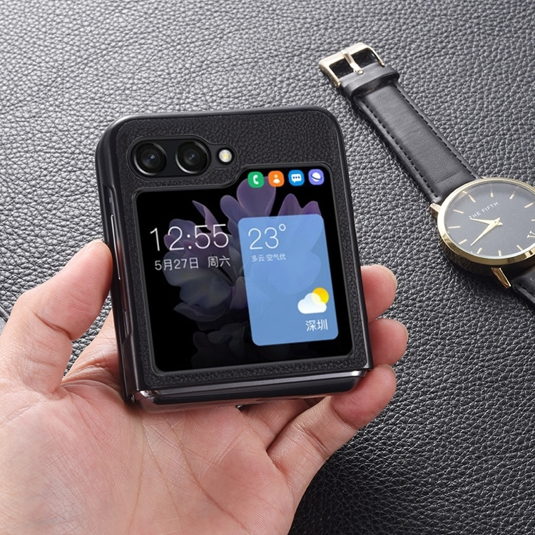 For Samsung Galaxy Z Flip6 Genuine Leather Shockproof Protective Phone Case(Black)