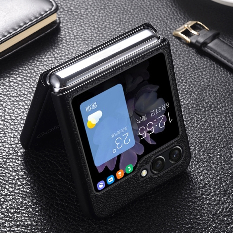 For Samsung Galaxy Z Flip6 Genuine Leather Shockproof Protective Phone Case(Black)