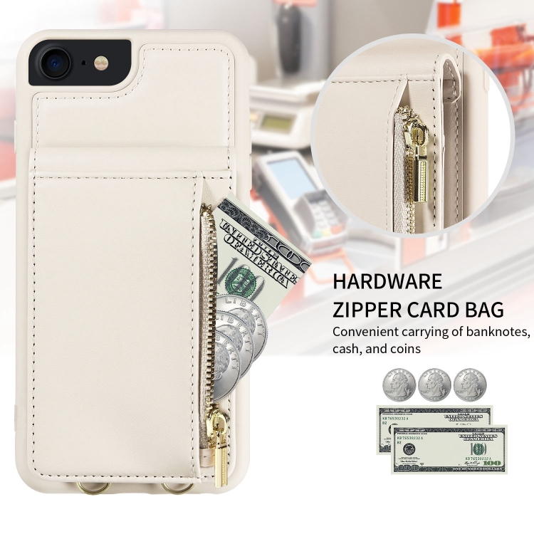 For iPhone SE 2022/ 7 / 8 Crossbody Lanyard Zipper Wallet Leather Phone Case(Beige) For iPhone SE 2022/ 7 / 8 Crossbody Lanyard Zipper Wallet Leather Phone Case(Beige)