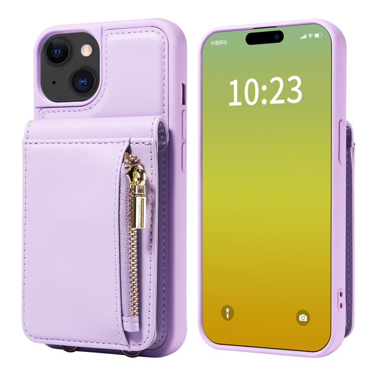 For iPhone 15 Crossbody Lanyard Zipper Wallet Leather Phone Case(Purple) For iPhone 15 Crossbody Lanyard Zipper Wallet Leather Phone Case(Purple)