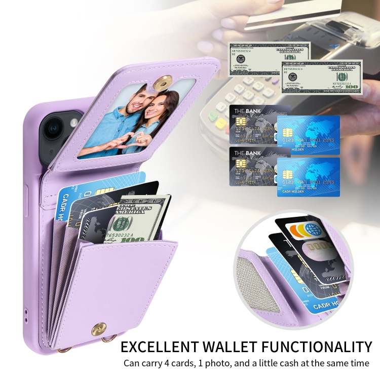 For iPhone 15 Crossbody Lanyard Zipper Wallet Leather Phone Case(Purple) For iPhone 15 Crossbody Lanyard Zipper Wallet Leather Phone Case(Purple)
