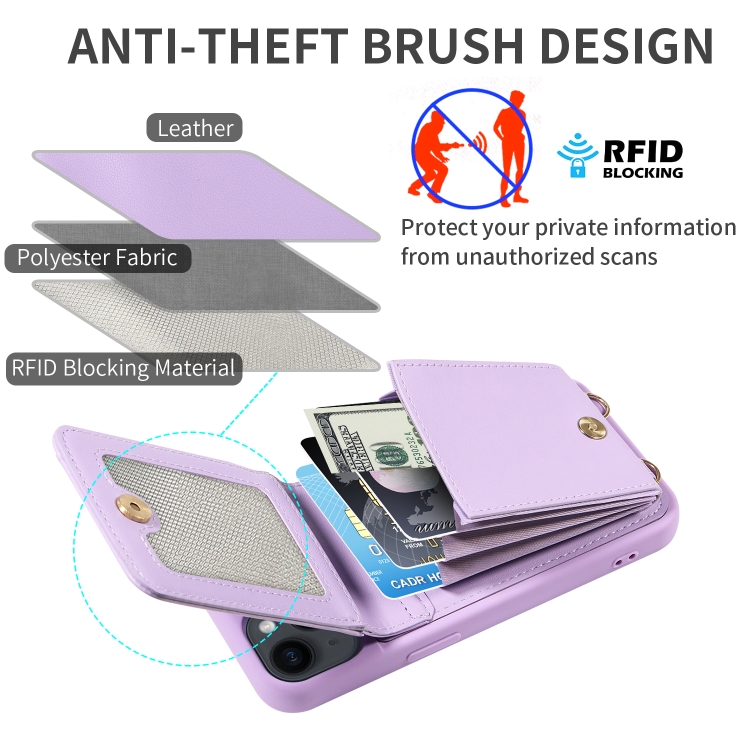 For iPhone 15 Crossbody Lanyard Zipper Wallet Leather Phone Case(Purple) For iPhone 15 Crossbody Lanyard Zipper Wallet Leather Phone Case(Purple)