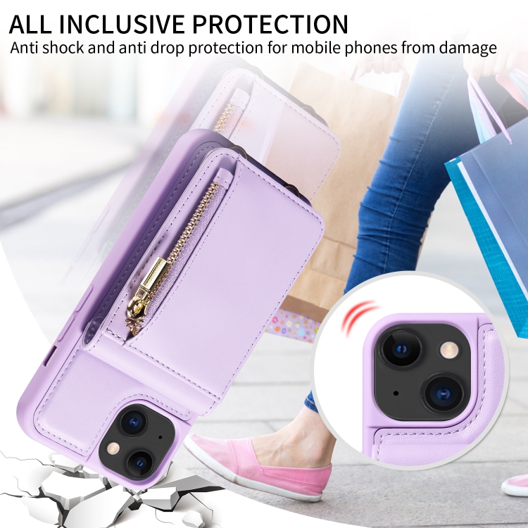 For iPhone 15 Crossbody Lanyard Zipper Wallet Leather Phone Case(Purple) For iPhone 15 Crossbody Lanyard Zipper Wallet Leather Phone Case(Purple)