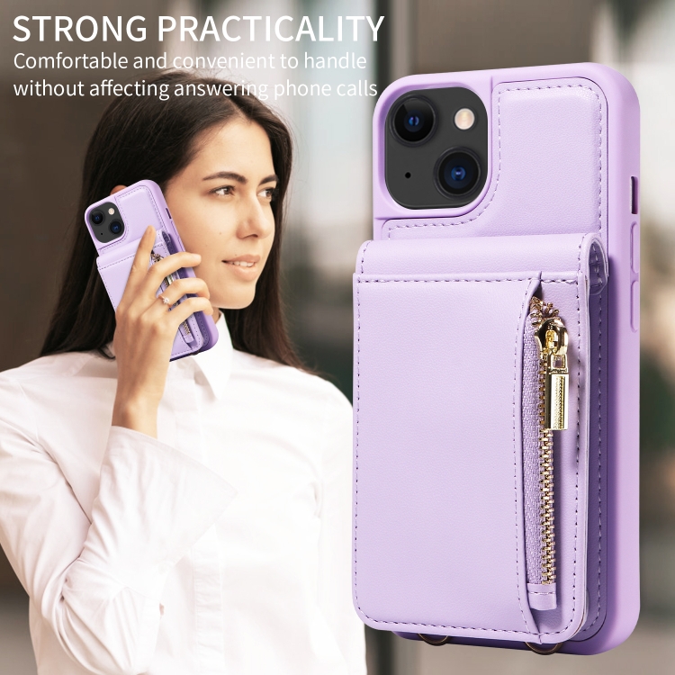 For iPhone 15 Crossbody Lanyard Zipper Wallet Leather Phone Case(Purple) For iPhone 15 Crossbody Lanyard Zipper Wallet Leather Phone Case(Purple)