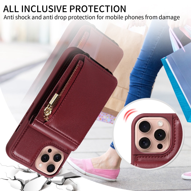 For iPhone 16 Pro Crossbody Lanyard Zipper Wallet Leather Phone Case(Wine Red) For iPhone 16 Pro Crossbody Lanyard Zipper Wallet Leather Phone Case(Wine Red)