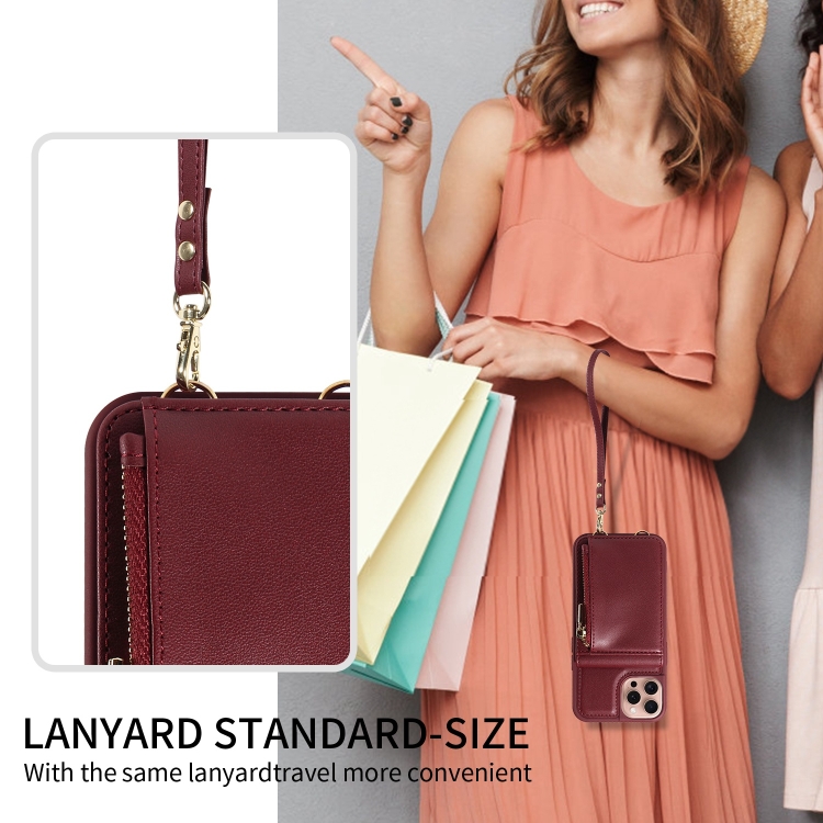 For iPhone 16 Pro Crossbody Lanyard Zipper Wallet Leather Phone Case(Wine Red) For iPhone 16 Pro Crossbody Lanyard Zipper Wallet Leather Phone Case(Wine Red)