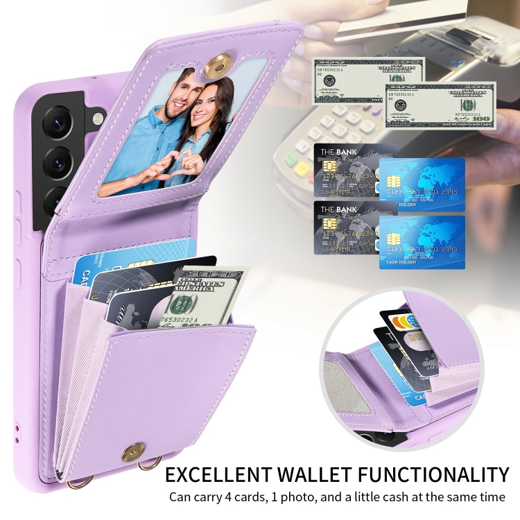 For Samsung Galaxy S22+ 5G Crossbody Lanyard Zipper Wallet Leather Phone Case(Purple) For Samsung Galaxy S22+ 5G Crossbody Lanyard Zipper Wallet Leather Phone Case(Purple)