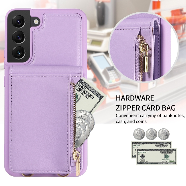 For Samsung Galaxy S22+ 5G Crossbody Lanyard Zipper Wallet Leather Phone Case(Purple) For Samsung Galaxy S22+ 5G Crossbody Lanyard Zipper Wallet Leather Phone Case(Purple)
