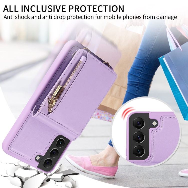 For Samsung Galaxy S22+ 5G Crossbody Lanyard Zipper Wallet Leather Phone Case(Purple) For Samsung Galaxy S22+ 5G Crossbody Lanyard Zipper Wallet Leather Phone Case(Purple)