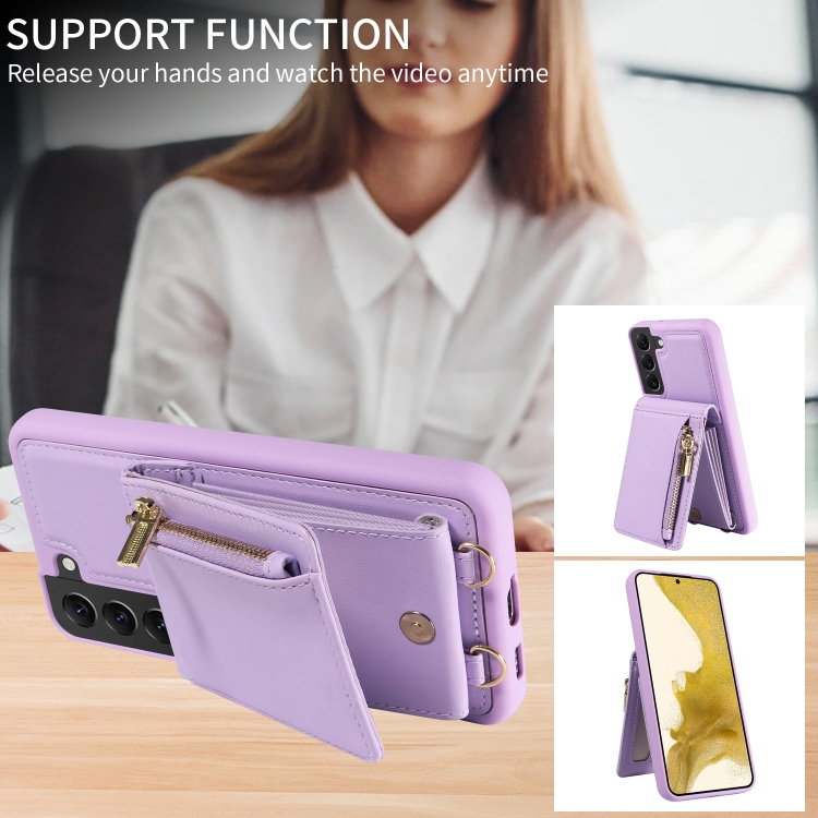 For Samsung Galaxy S22+ 5G Crossbody Lanyard Zipper Wallet Leather Phone Case(Purple) For Samsung Galaxy S22+ 5G Crossbody Lanyard Zipper Wallet Leather Phone Case(Purple)