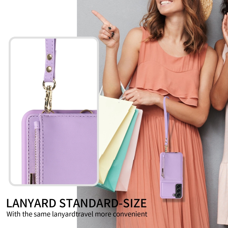 For Samsung Galaxy S22+ 5G Crossbody Lanyard Zipper Wallet Leather Phone Case(Purple) For Samsung Galaxy S22+ 5G Crossbody Lanyard Zipper Wallet Leather Phone Case(Purple)