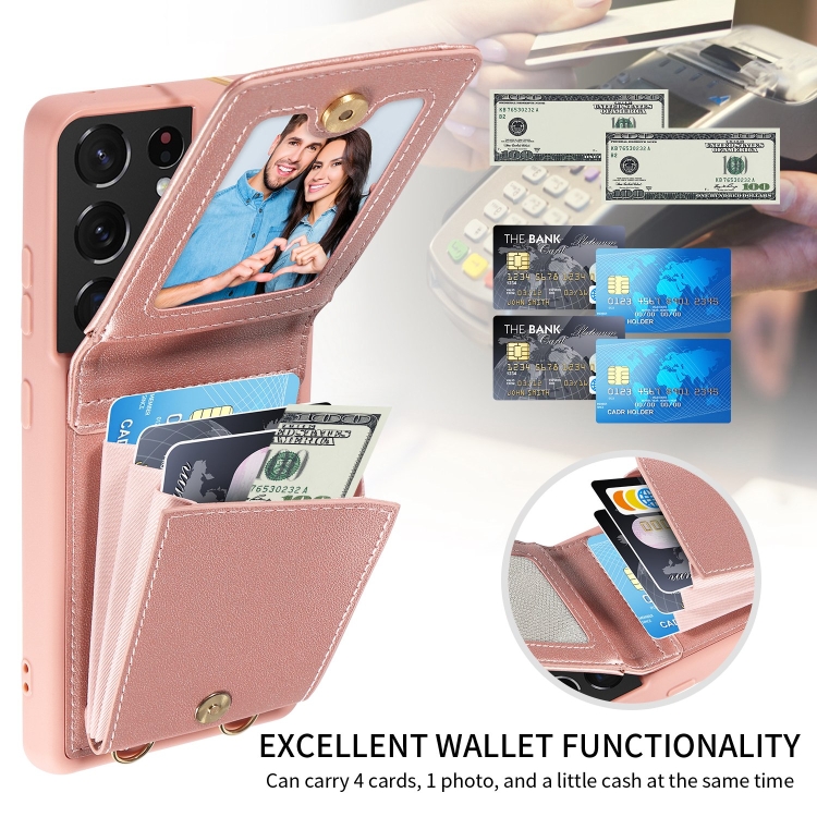 For Samsung Galaxy S21 Ultra 5G Crossbody Lanyard Zipper Wallet Leather Phone Case(Rose Gold) For Samsung Galaxy S21 Ultra 5G Crossbody Lanyard Zipper Wallet Leather Phone Case(Rose Gold)