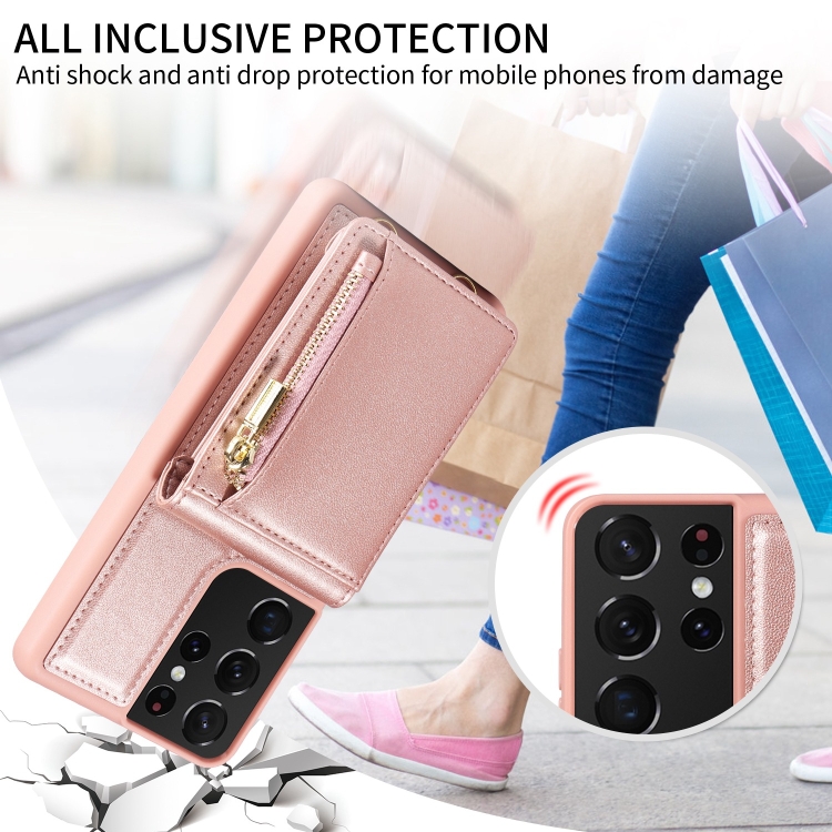 For Samsung Galaxy S21 Ultra 5G Crossbody Lanyard Zipper Wallet Leather Phone Case(Rose Gold) For Samsung Galaxy S21 Ultra 5G Crossbody Lanyard Zipper Wallet Leather Phone Case(Rose Gold)