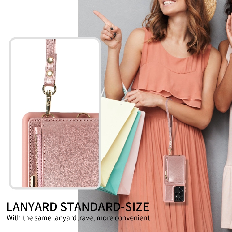 For Samsung Galaxy S21 Ultra 5G Crossbody Lanyard Zipper Wallet Leather Phone Case(Rose Gold) For Samsung Galaxy S21 Ultra 5G Crossbody Lanyard Zipper Wallet Leather Phone Case(Rose Gold)